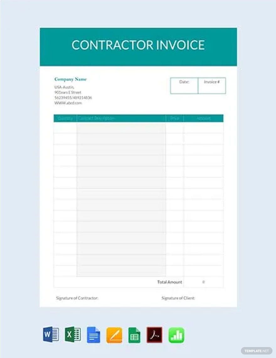 Blank Contractor Invoice Template