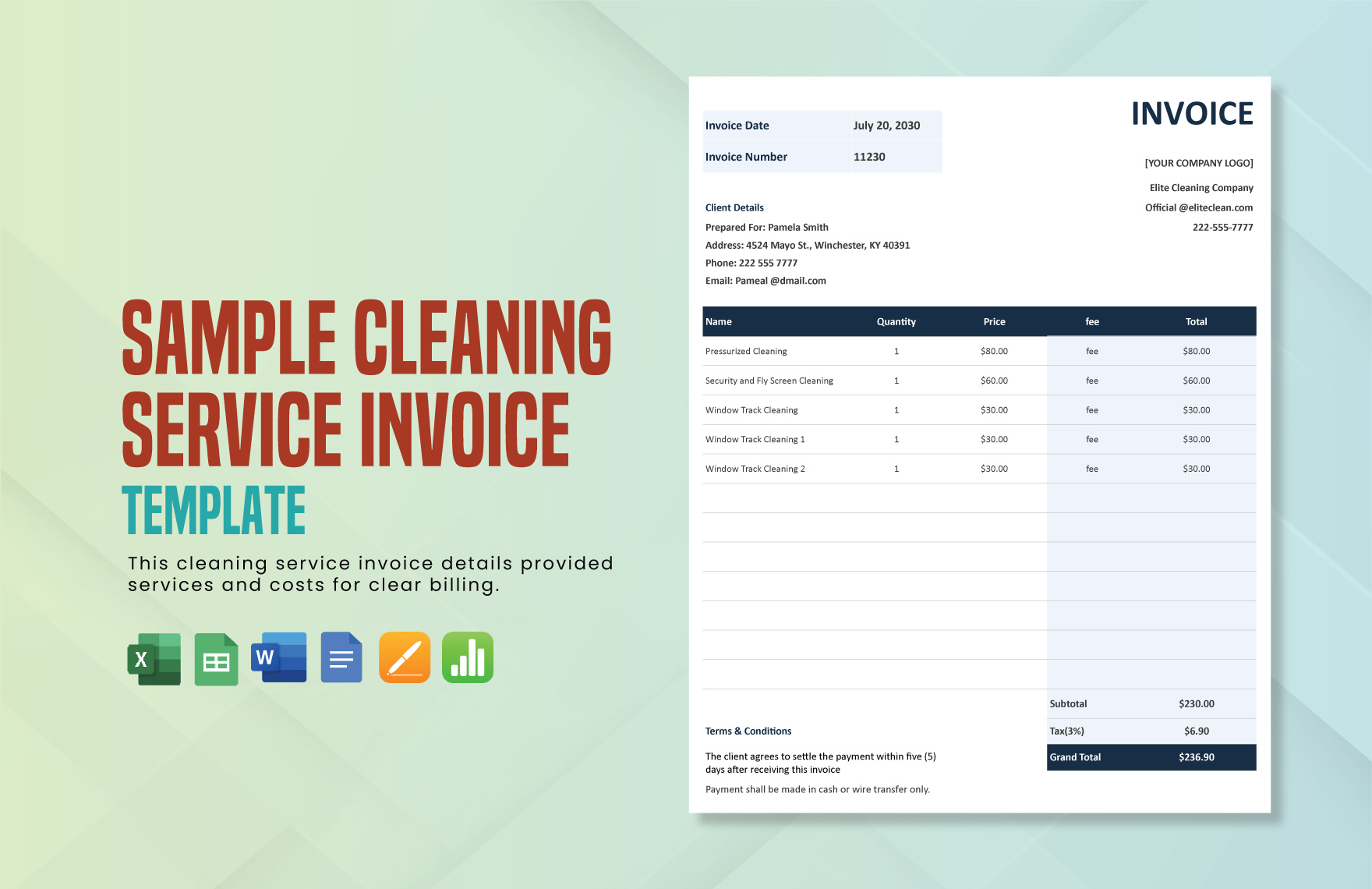 Sample Cleaning Service Invoice Template
