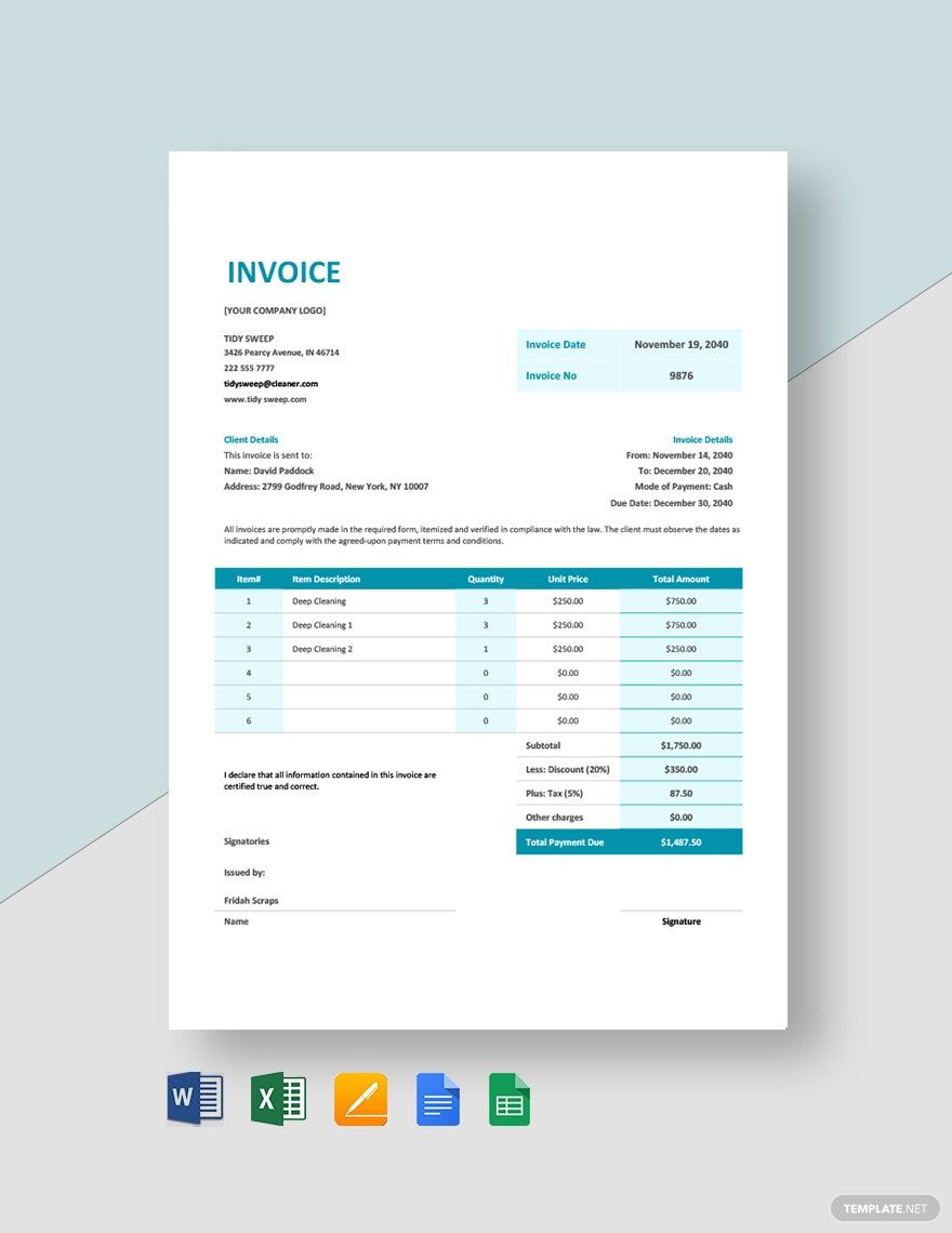 Residential Cleaning Invoice Template
