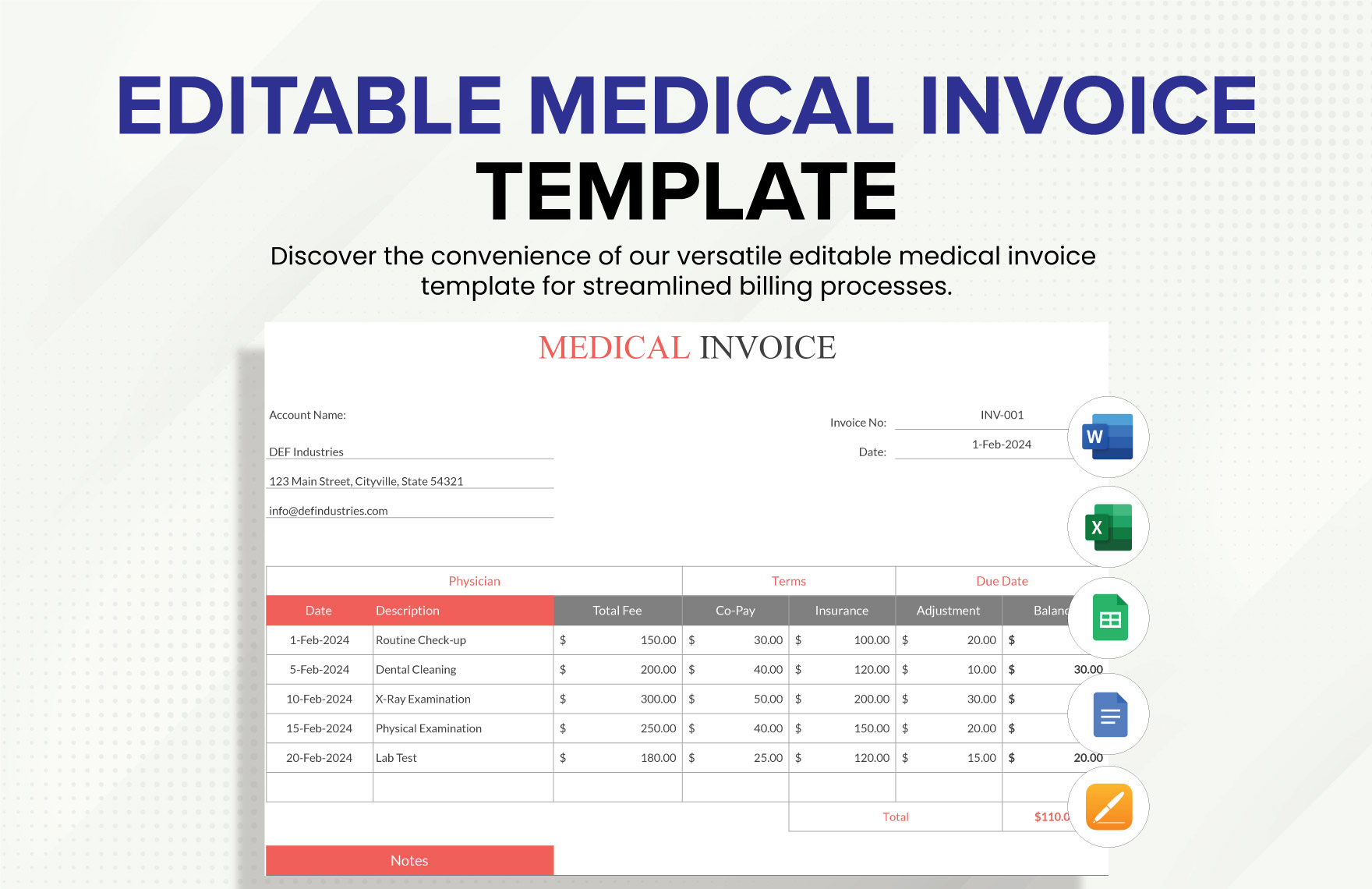 Editable Medical Invoice Template