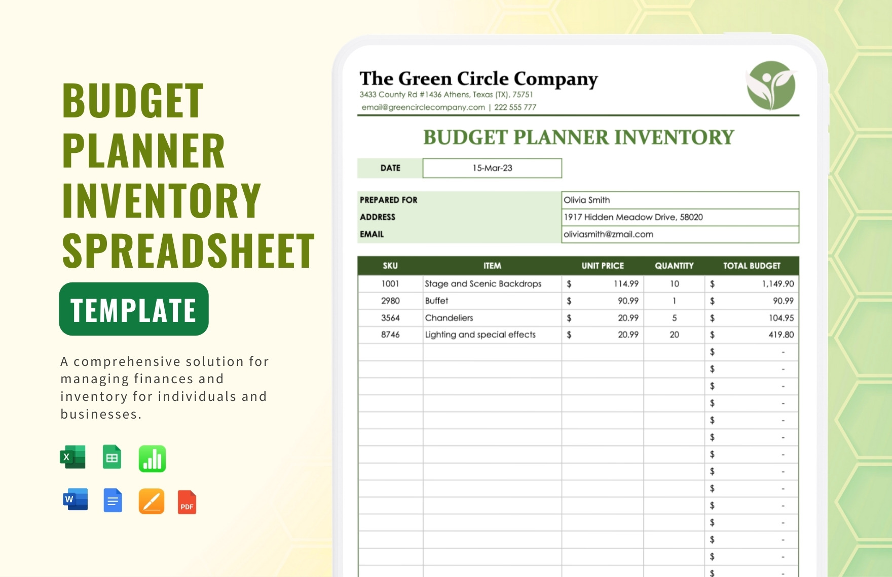 Budget Planner Inventory Spreadsheet Template in Google Docs, Pages, Word, PDF, Excel, Apple Numbers, Google Sheets - Download | Template.net